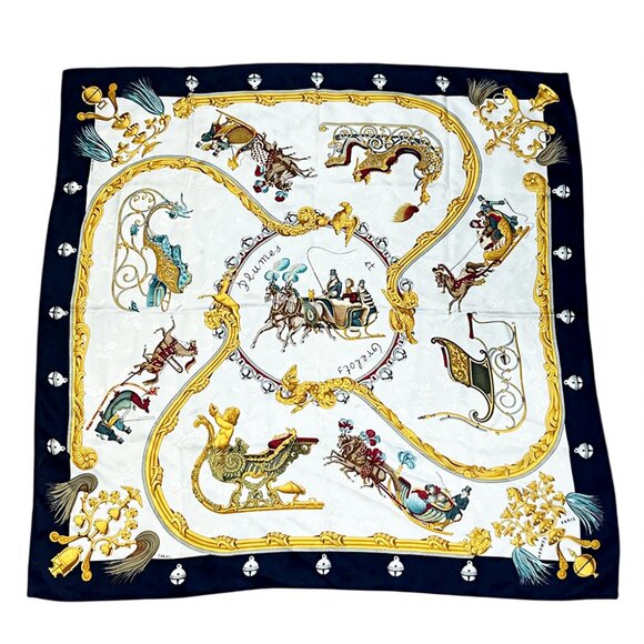 Hermès Scarf Plumes Et Grelots Jacquard 100% Silk 90 - Picture 2 of 11